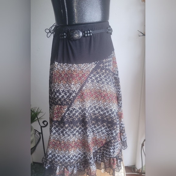 Bali Multi Colored Print Skirt with Belt S - Picture 3 of 7
